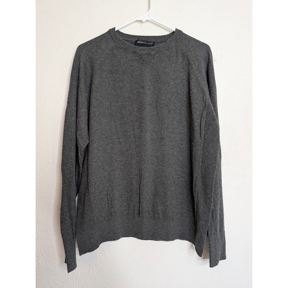 American Giant Mens Crewneck Sweater Large Gray Merino Wool Cotton Raglan Sleeve